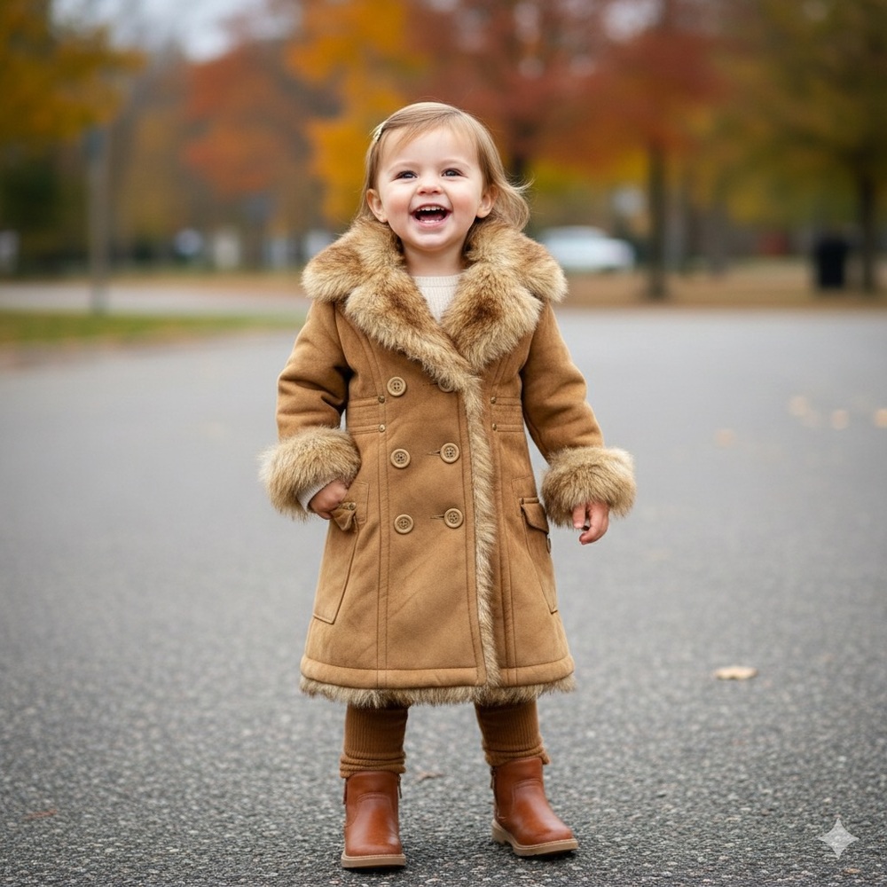Baby Phat Girlz Penny Lane Y2K VTG Faux Fur‎ Suede Lined Coat Girls Sz 2T